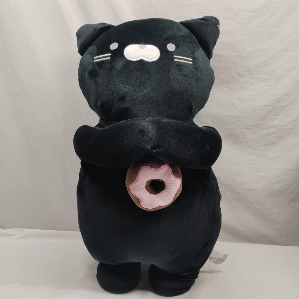 Daiso Hug Pillow Black Cat Donut Plush 23" Jumbo Japanese Kawaii Stuffed Animal
